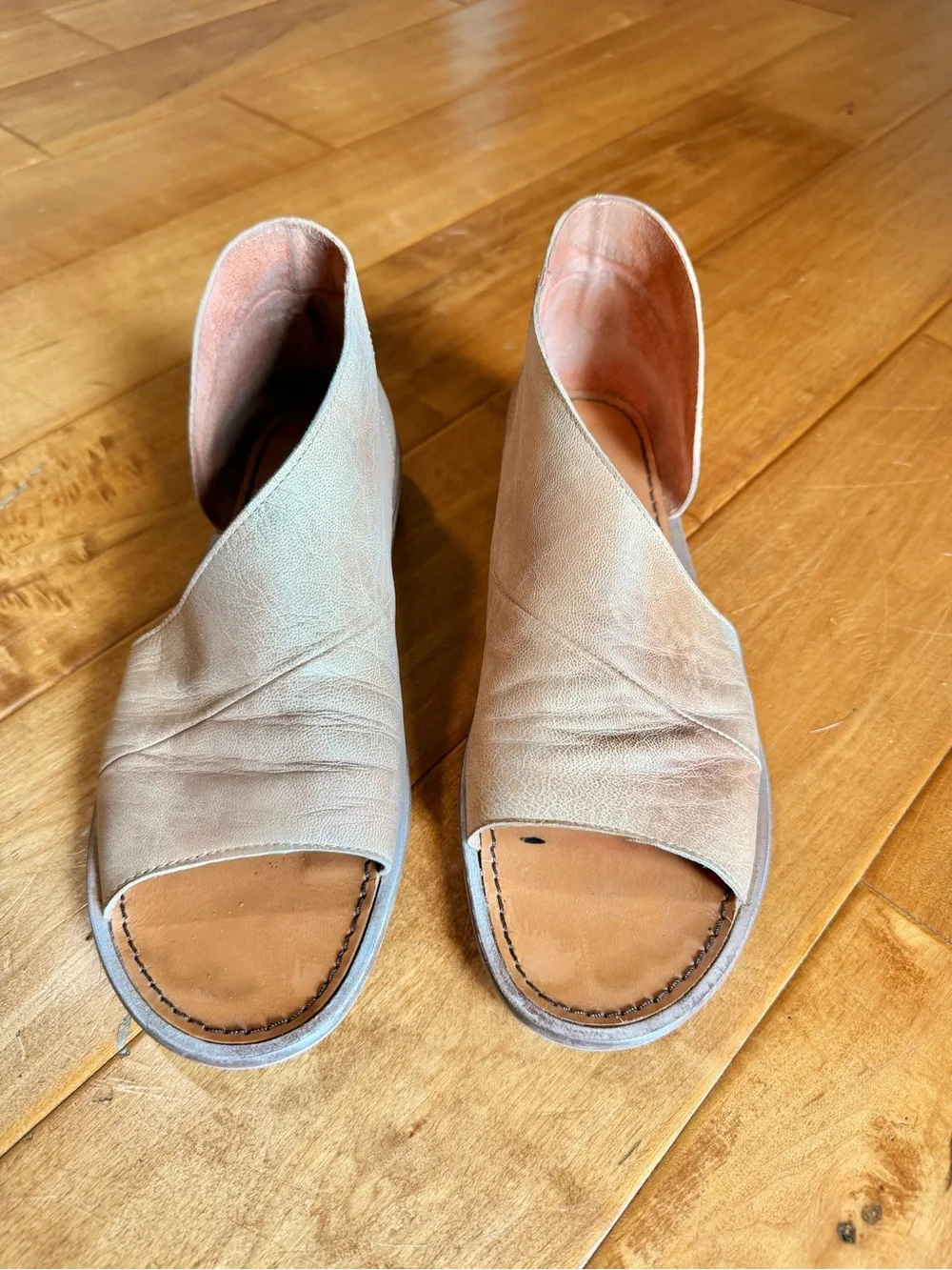 Free People Tan Leather Open-Toe Slide Sandals